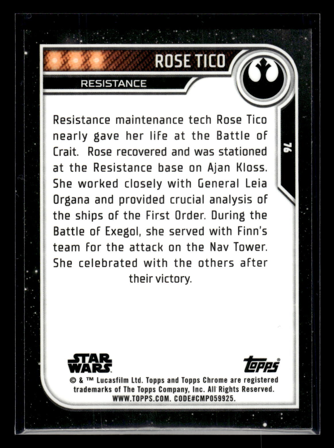 2023 Topps Chrome Star Wars #76 Rose Tico Resistance Mint+ New