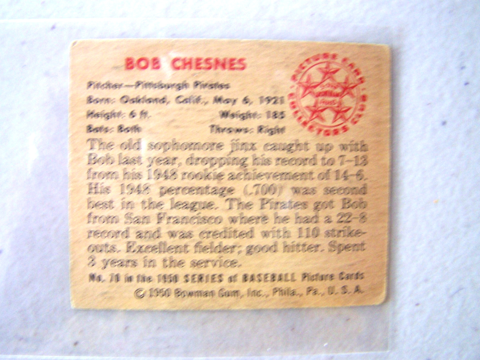 (158) G 1950 BOWMAN BASEBALL CARD LOT OF 5 DIFFERENT. SEE BELOW