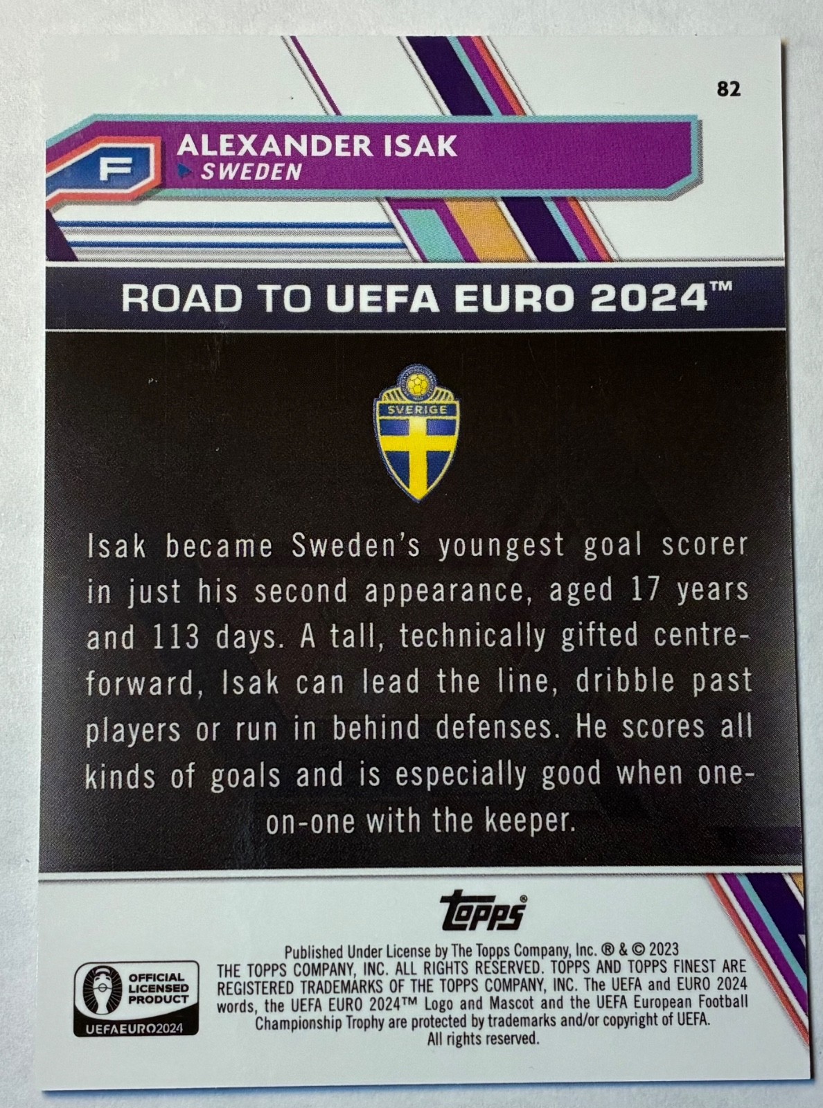 2023 Topps Finest Road to EURO 2024 Alexander Isak /5 Red #82 Sweden