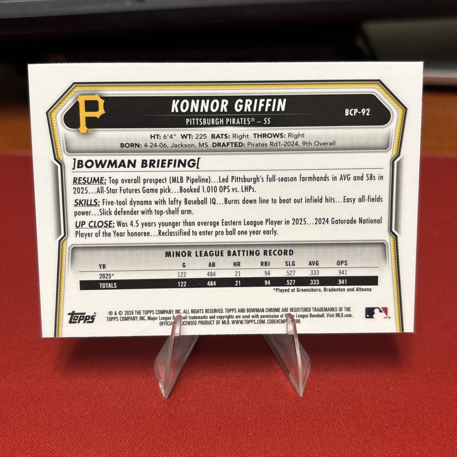 2026 Bowman Chrome Refractor Mojo Konnor Griffin BCP-92 Pittsburgh Pirates