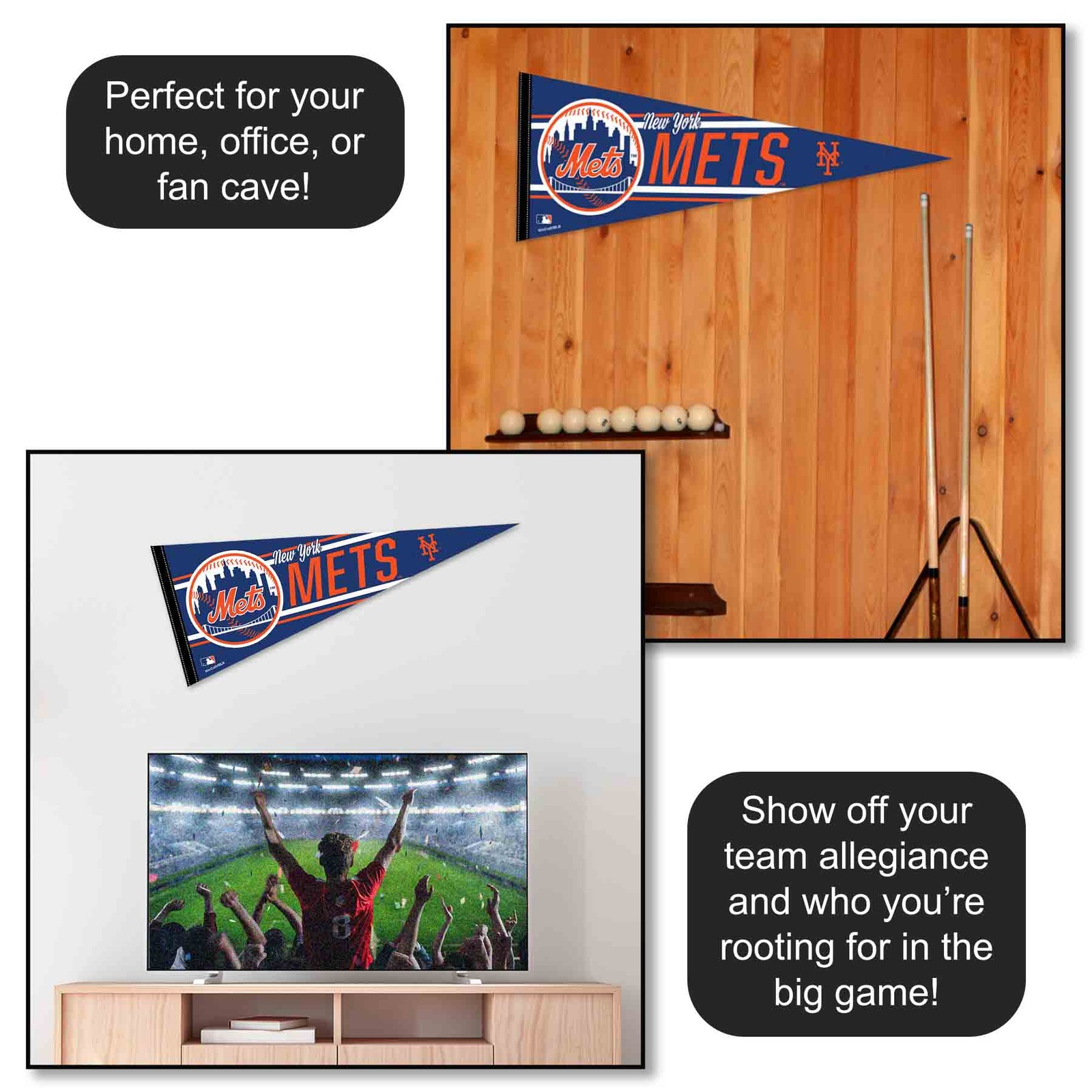 NY Mets MLB 12 in X 30 in Pennant