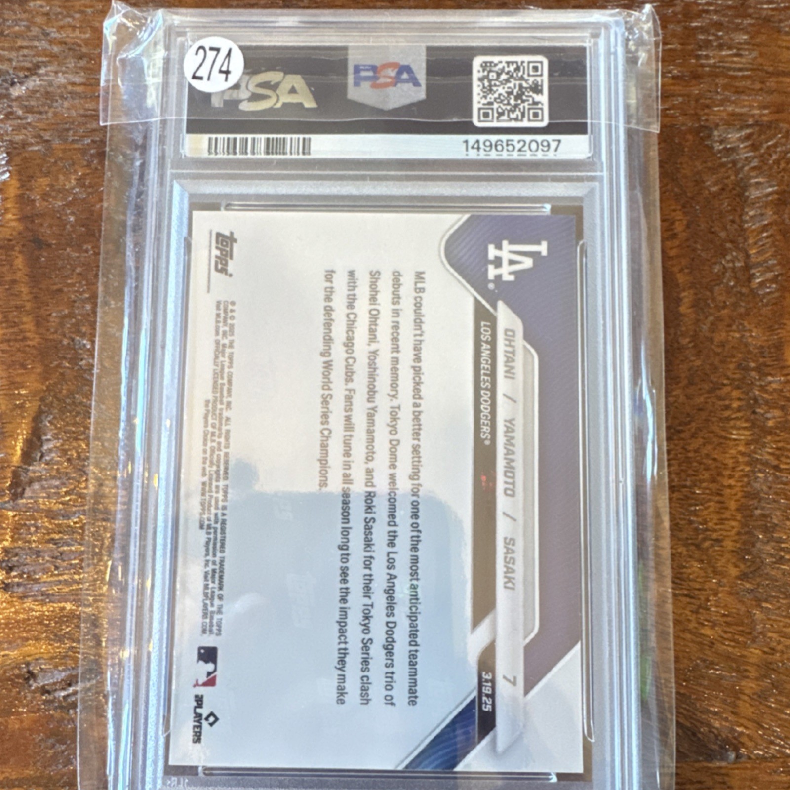 Topps 2025 Topps Now Tokyo Series #7 Ohtani Yamamoto Sasaki PSA 10 /99226