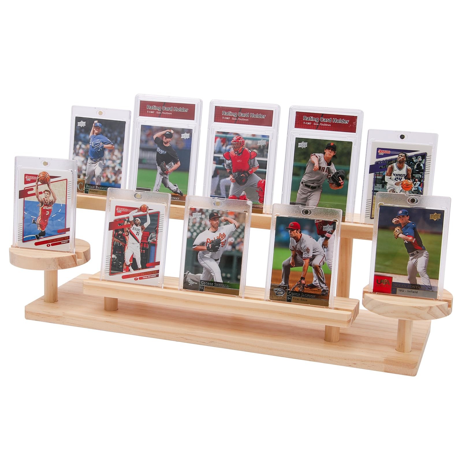 Wooden Trading Card Display Stand, 3 Tier Holder for Graded, Sports & TCG Cards