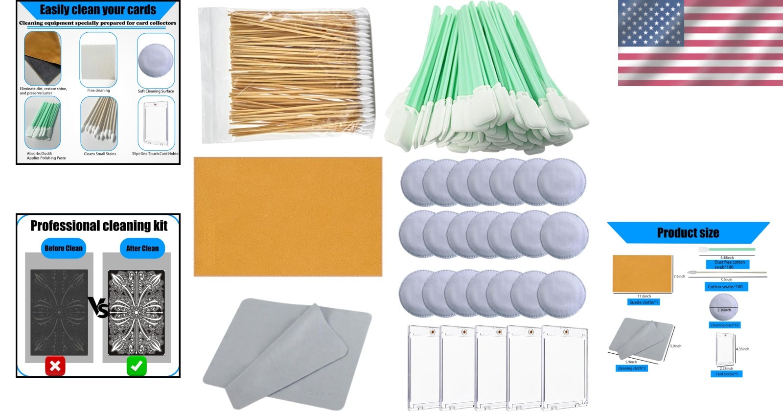 Trading Card Cleaning Kit Sports Cards Care Tools Plastic Holders TCG Collectors