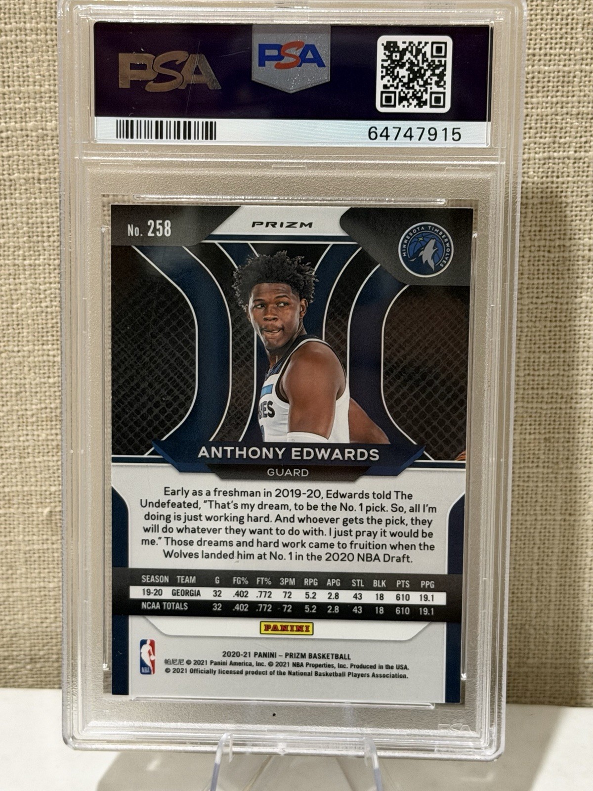 2020-21 Panini Prizm – Anthony Edwards #258 Ruby Wave Prizm (RC)