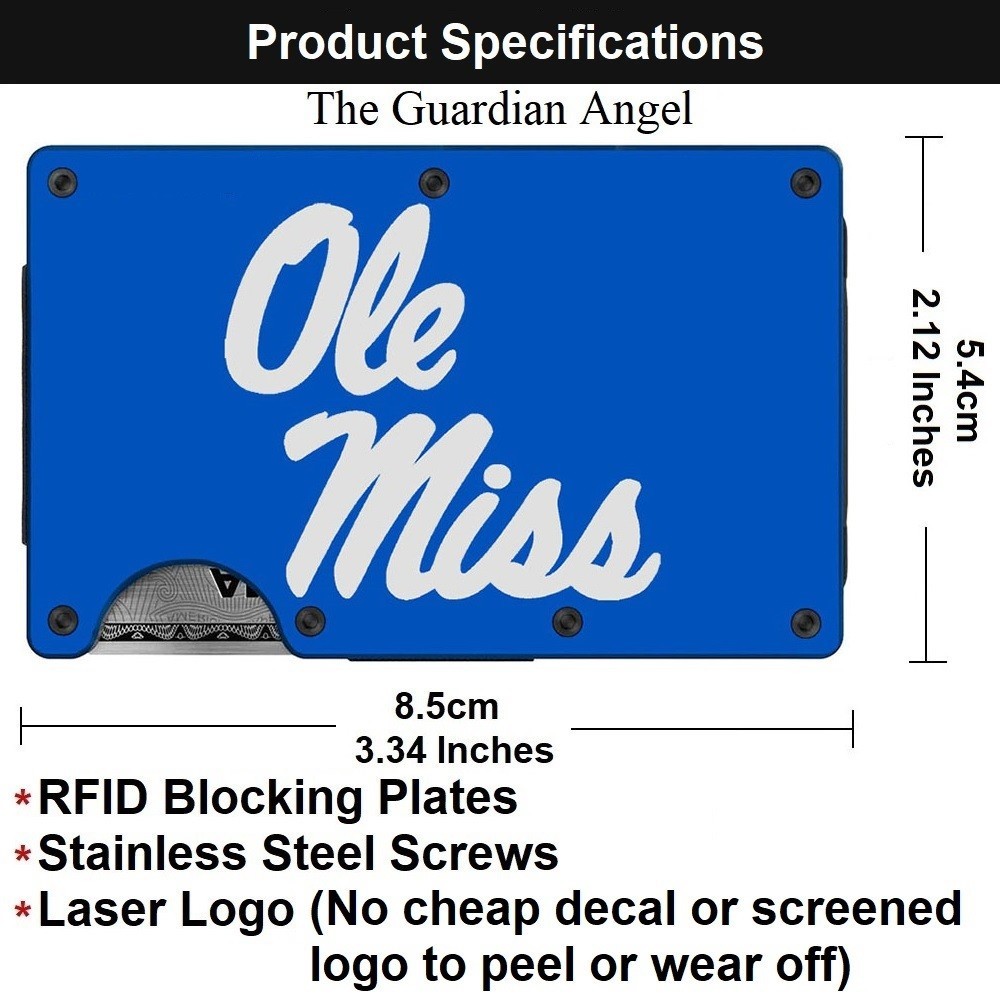 Ole Miss Engraved Titanium Carbon Fiber Blue RFID Blocking Wallet D7