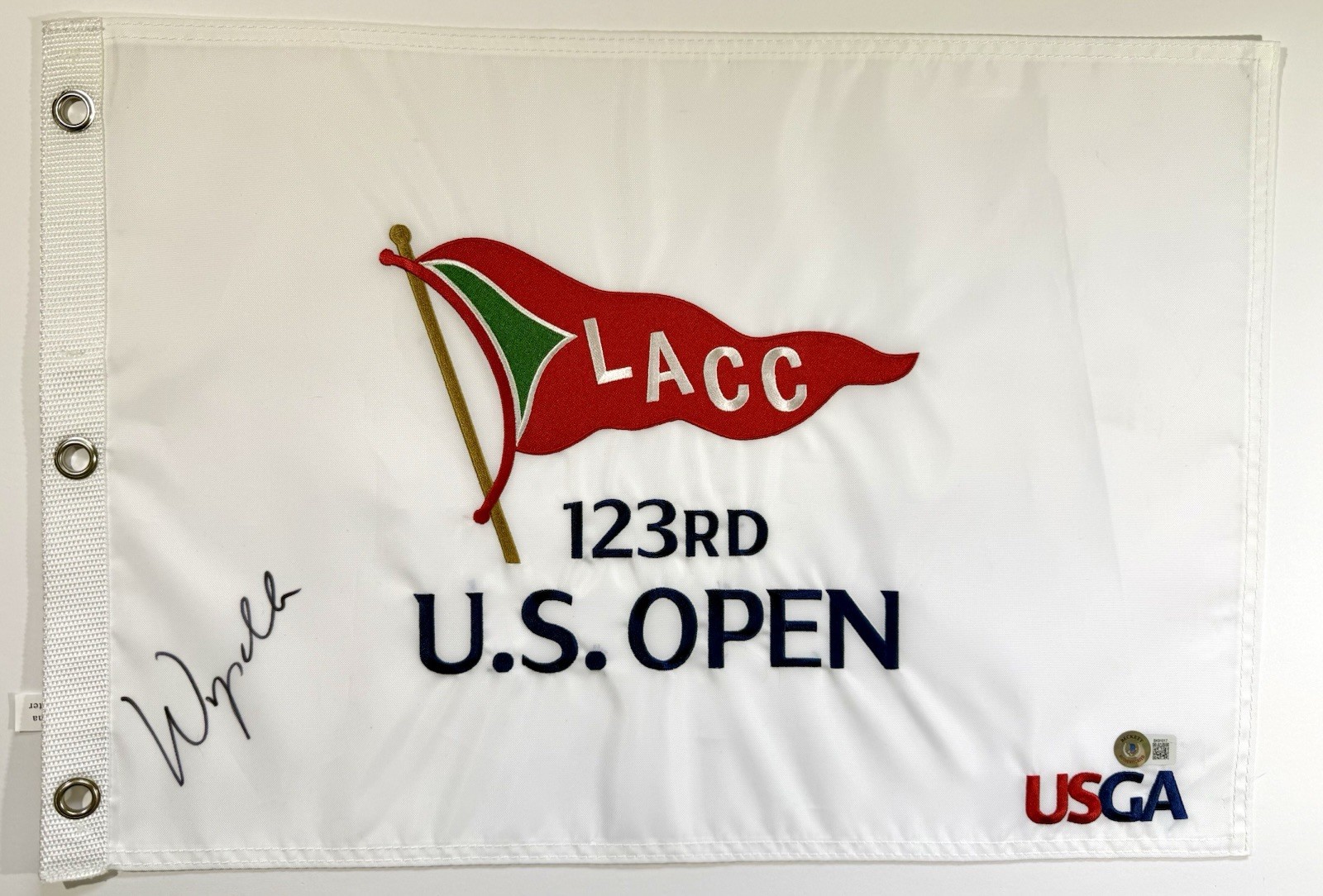 Wyndham Clark signed 2023 US Open Flag LACC golf beckett coa
