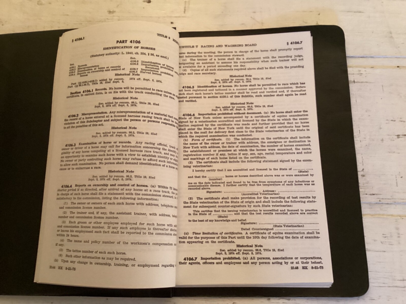 1974 New York State Harness Horse Racing Rules and Regulations