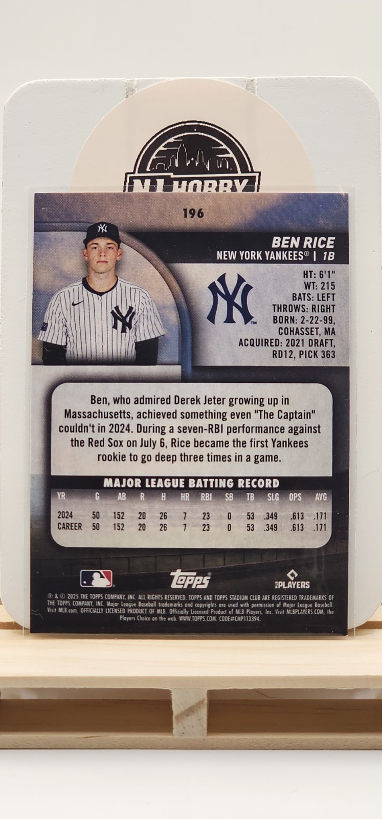 Ben Rice 2025 Topps Stadium Club #196 New York Yankees