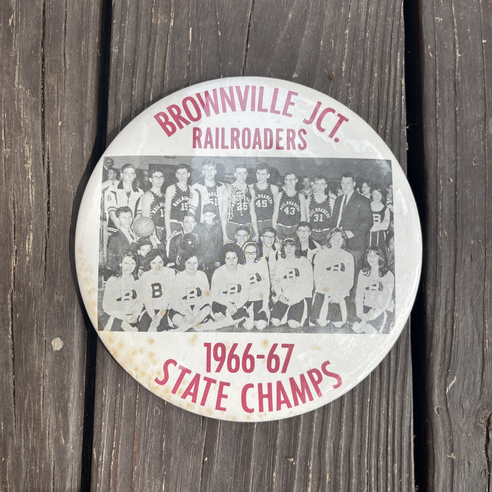 VTG 1966-67 Brownville Junction Railroaders Basketball Button Pin State Champs