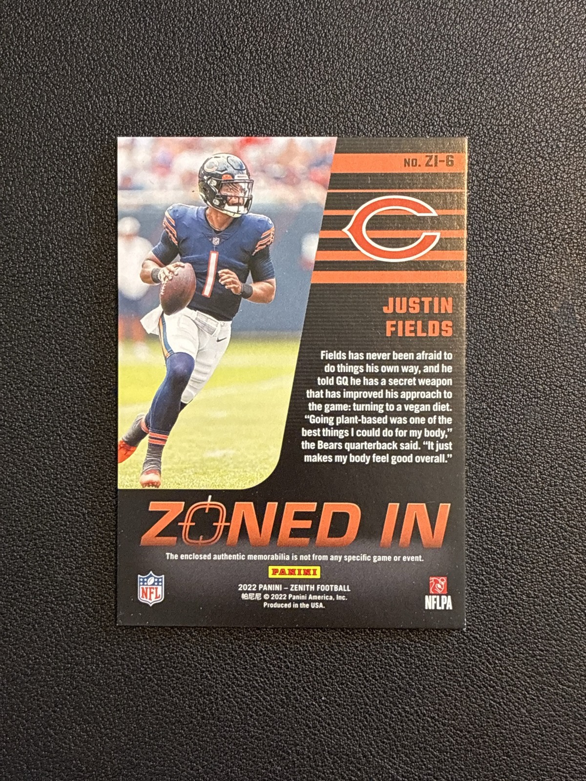 2022 Panini Zenith Justin Fields #ZI-6 Zoned In Patch