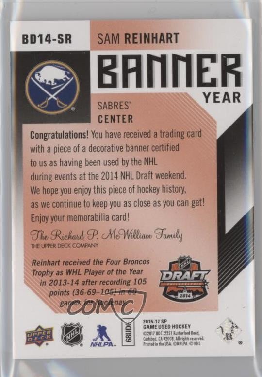 2016-17 SP Game Used Banner Year Draft Year 2014 Sam Reinhart #BD14-SR 8ou