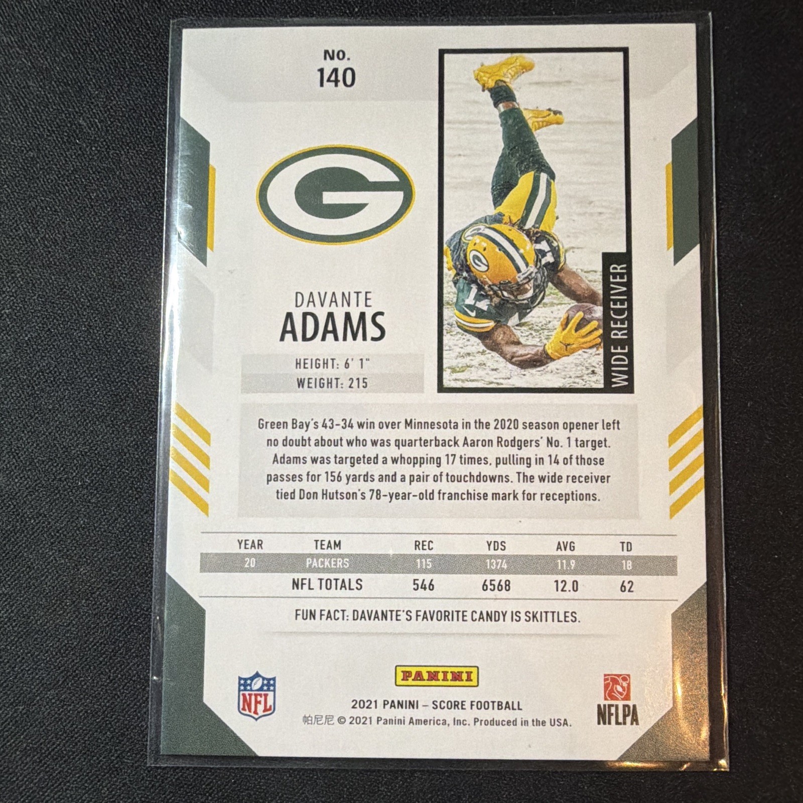 Panini Score 2021 Davante Adams #140 Green Bay Packers Lava #360/575 Serial