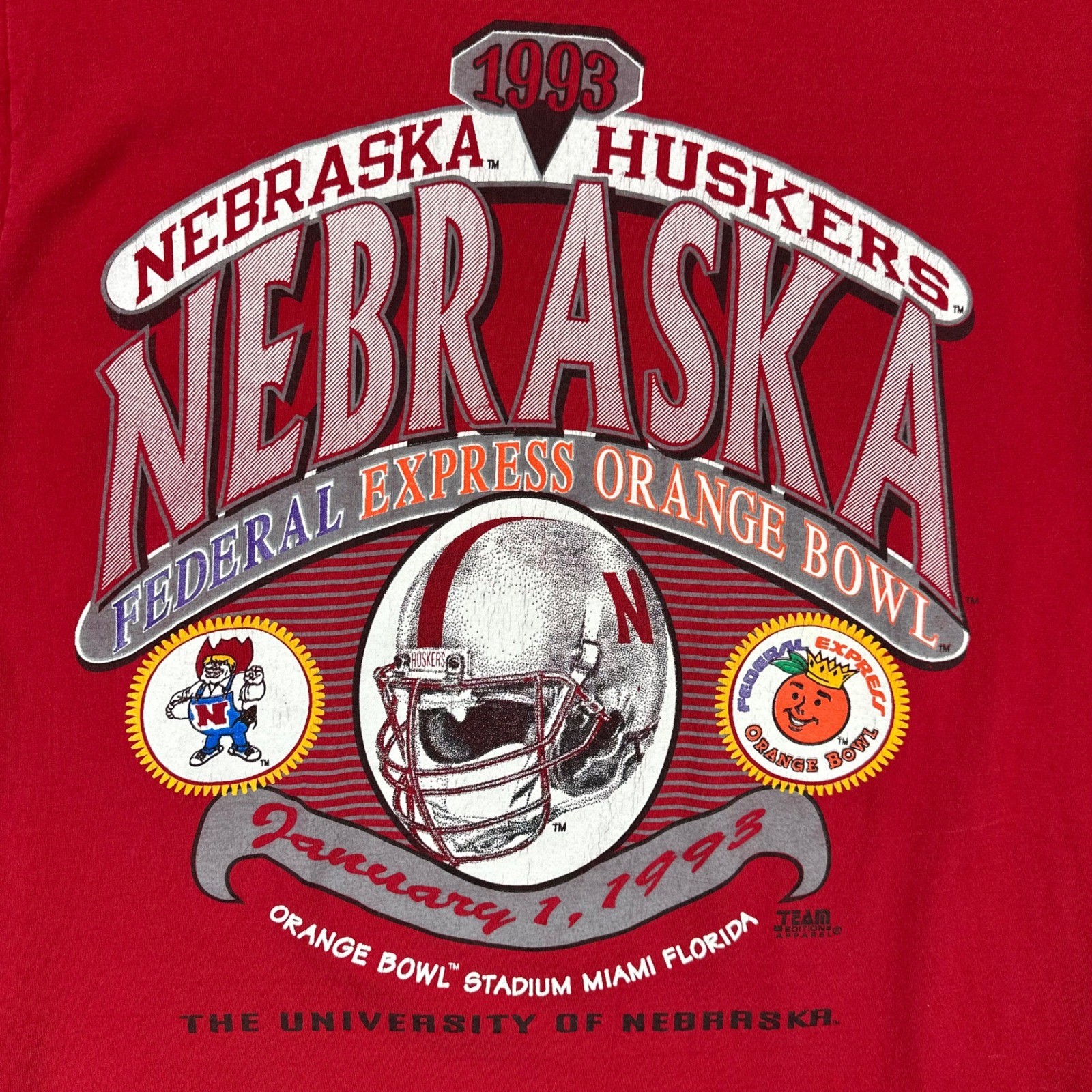 Vintage Nebraska Huskers Shirt Mens Large Red NCAA Football Orange Bowl 90s