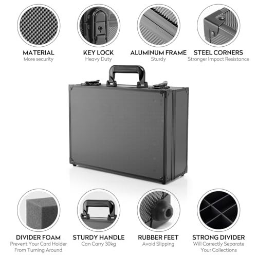 Top Loader Storage Box Holds 600+ Cards Key Lock Aluminum Frame Collectible