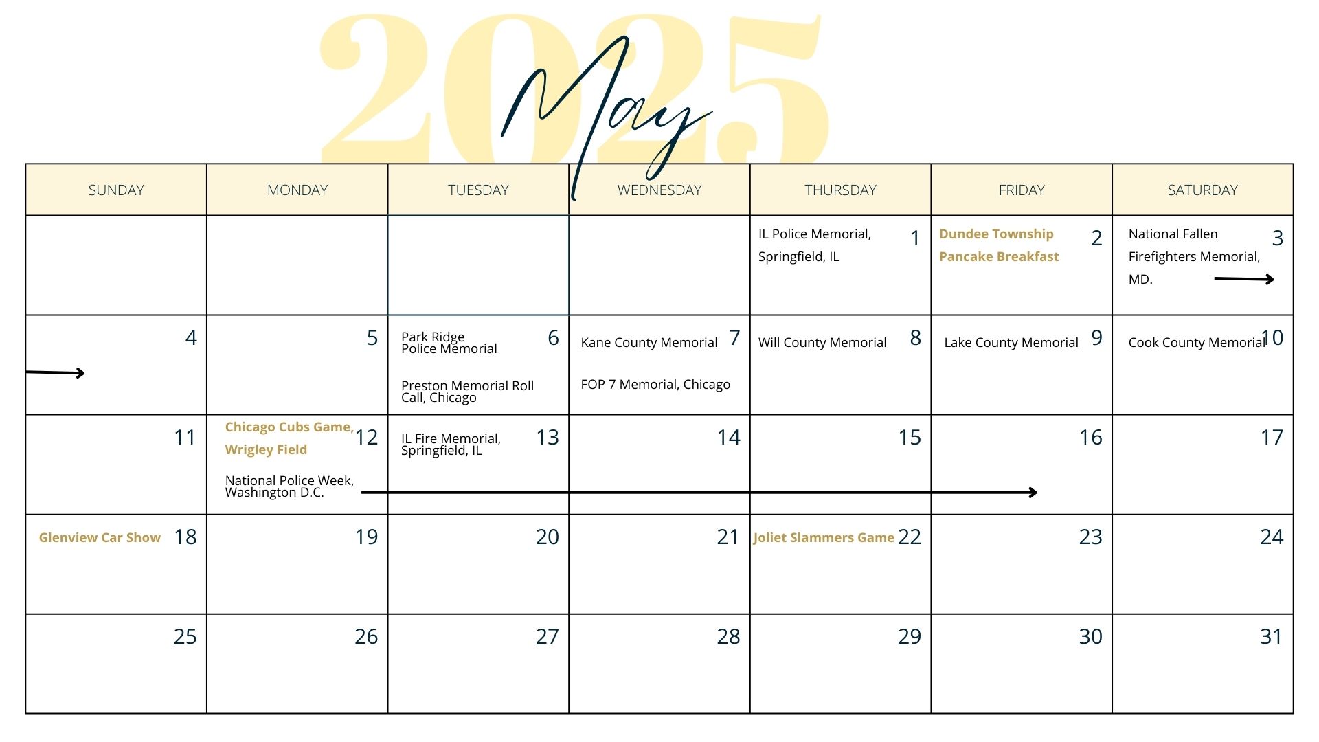 Memoiral Month Calendar 2025